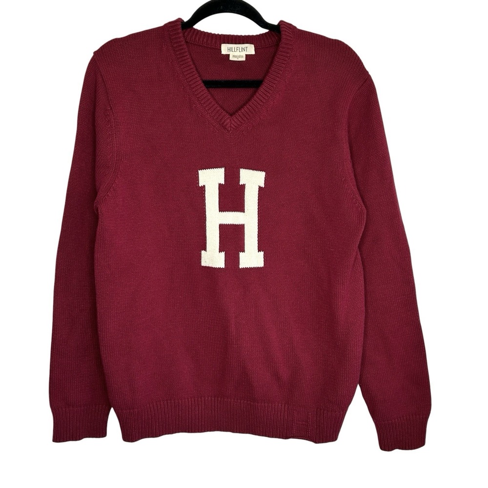 Hillflint Harvard Letter H Sweater Small Preppy Academia V Neck Oversize Ivy Red